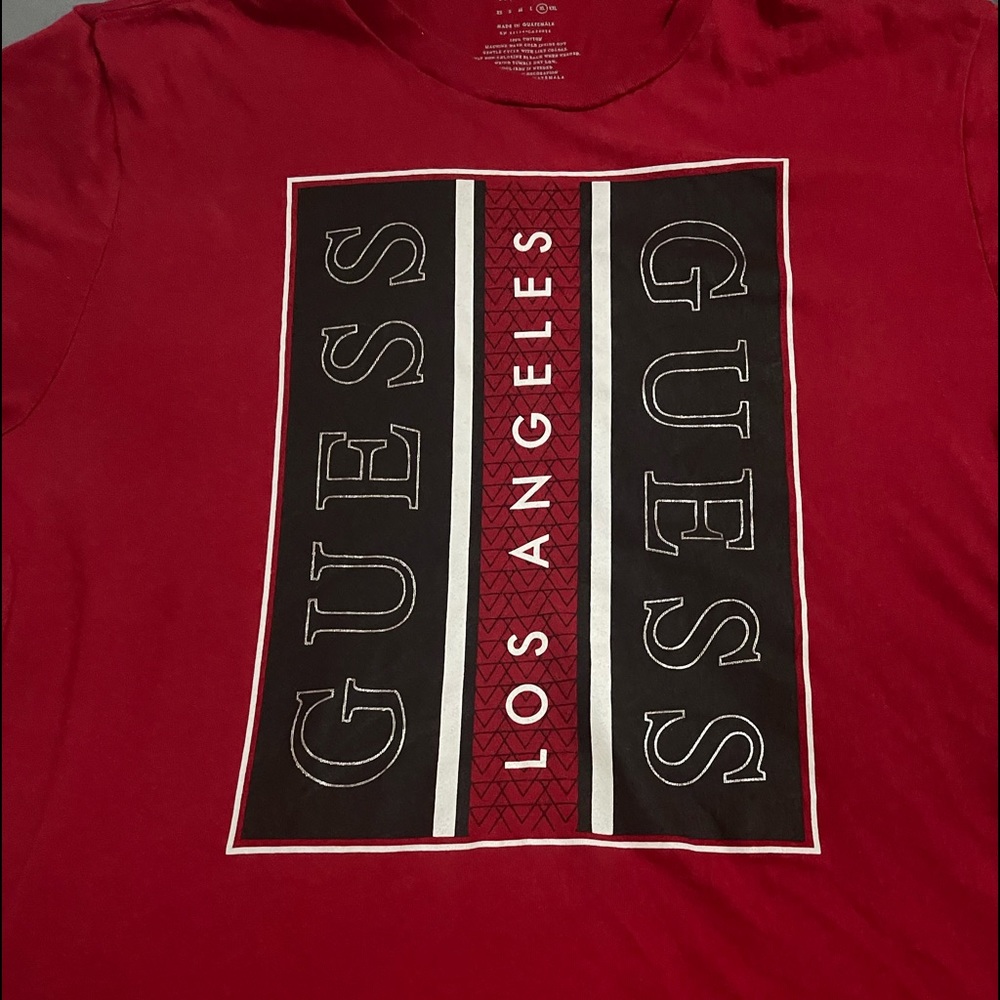 Guess Shirt Size L Red & Black Trim
